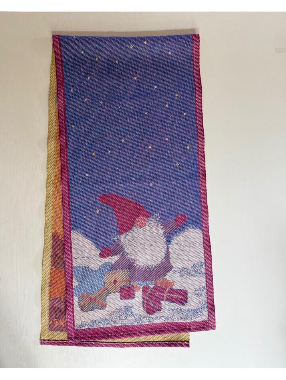 Vintage EKELUND Swedish Woven GNOMES Cotton Table Runner 14" X 59" Sweden